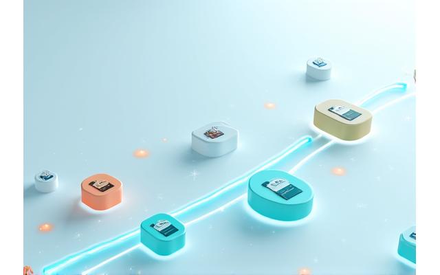 Ilustración de flechas de datos compartiéndose de forma segura entre iconos de candados y nubes.