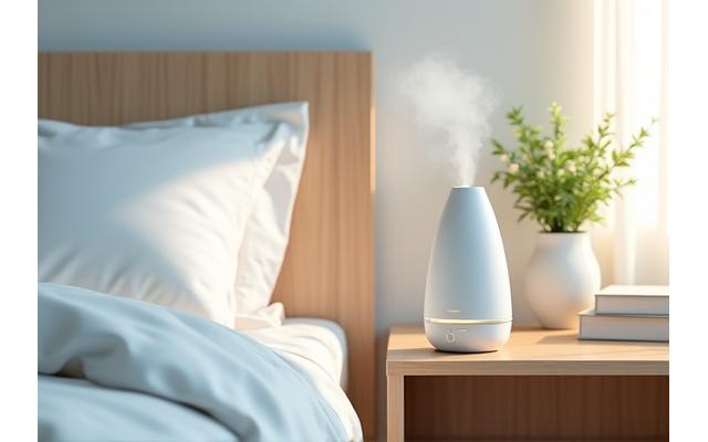 Humidificador ultrasónico moderno y silencioso con luz nocturna y capacidad para aceites esenciales.